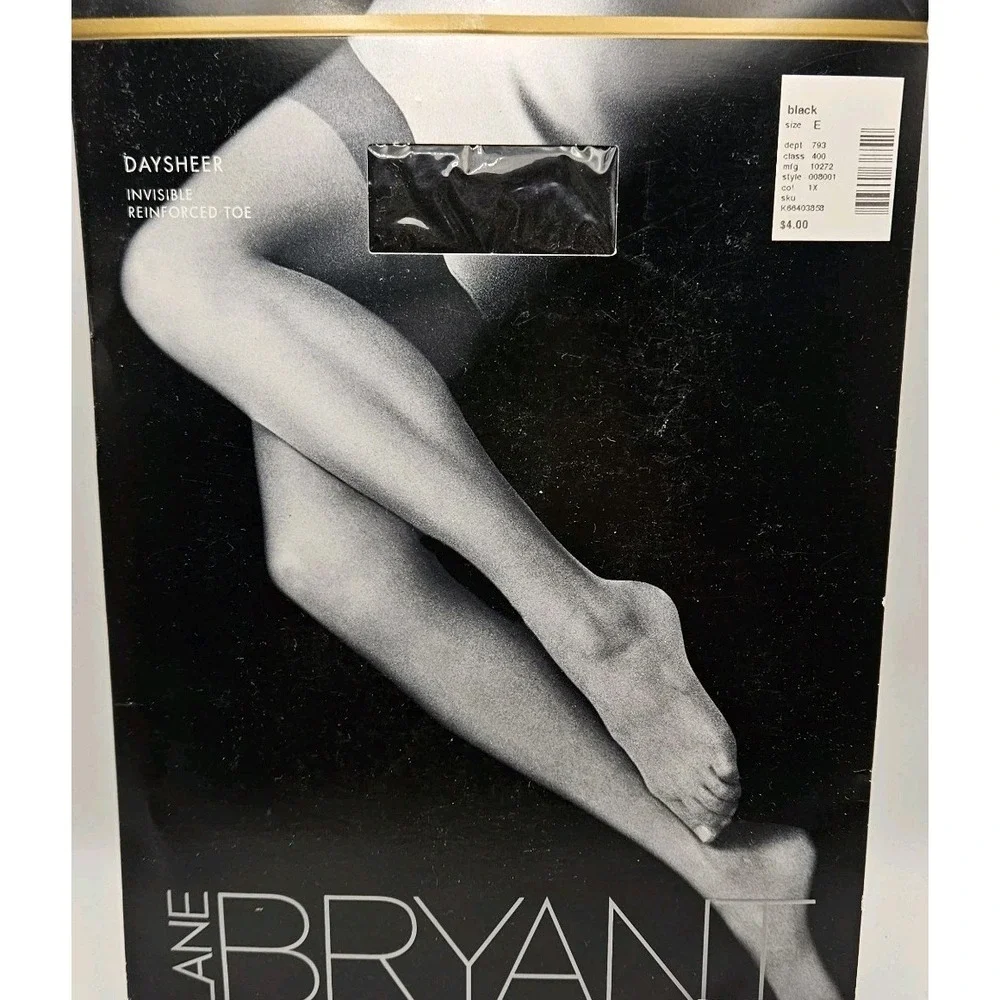 Lane Bryant Daysheer Invisible Reinforced Toe Hosiery Pantyhose Black Size E